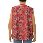 Armistice Day Poppy Pattern Print Sleeveless Baseball Jersey
