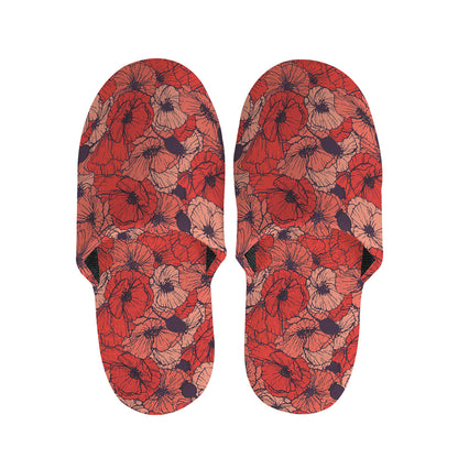 Armistice Day Poppy Pattern Print Slippers