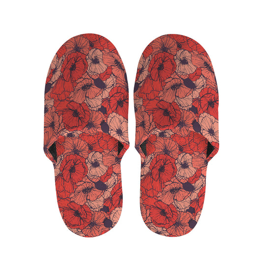 Armistice Day Poppy Pattern Print Slippers