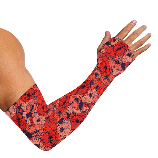 Armistice Day Poppy Pattern Print Sun Protection Arm Sleeves