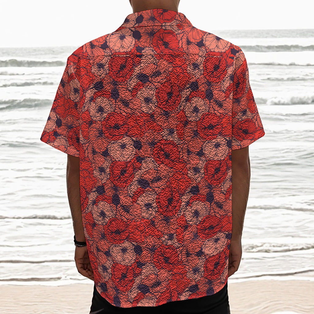 Armistice Day Poppy Pattern Print Textured Short Sleeve Shirt