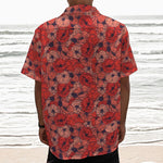 Armistice Day Poppy Pattern Print Textured Short Sleeve Shirt
