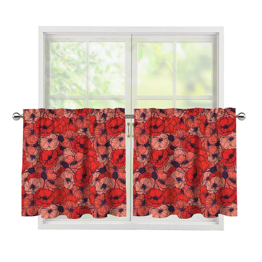 Armistice Day Poppy Pattern Print Tier Curtains