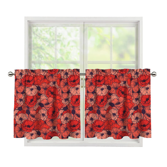 Armistice Day Poppy Pattern Print Tier Curtains