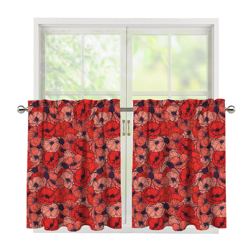 Armistice Day Poppy Pattern Print Tier Curtains