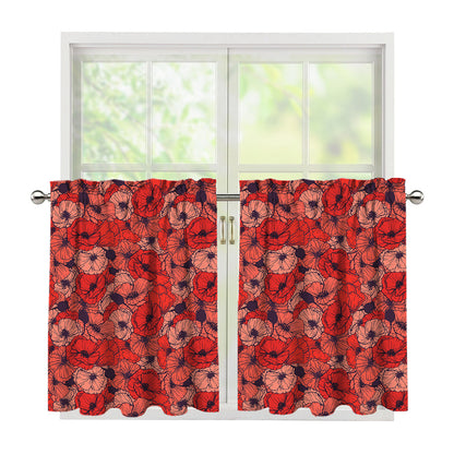 Armistice Day Poppy Pattern Print Tier Curtains