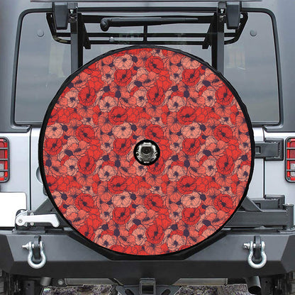 Armistice Day Poppy Pattern Print Tire Cover With Camera Hole