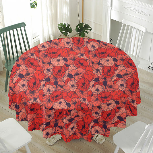 Armistice Day Poppy Pattern Print Waterproof Round Tablecloth