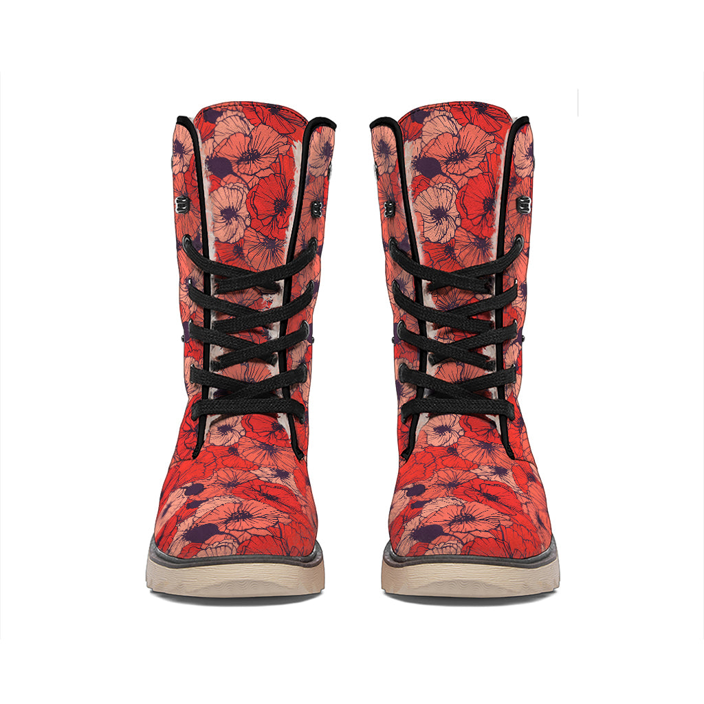 Armistice Day Poppy Pattern Print Winter Boots