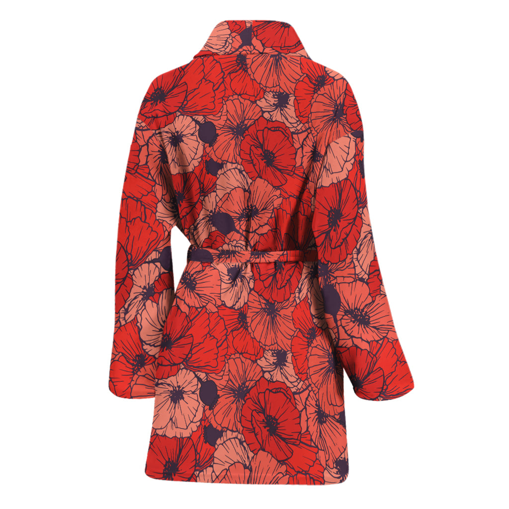Armistice Day Poppy Pattern Print Women's Bathrobe
