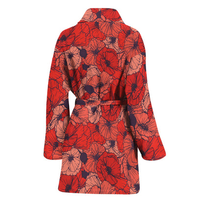 Armistice Day Poppy Pattern Print Women's Bathrobe