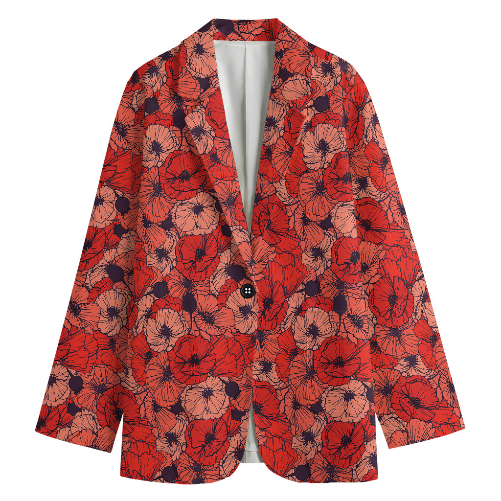 Armistice Day Poppy Pattern Print Women's Blazer