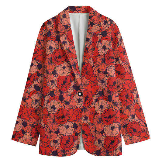 Armistice Day Poppy Pattern Print Women's Blazer