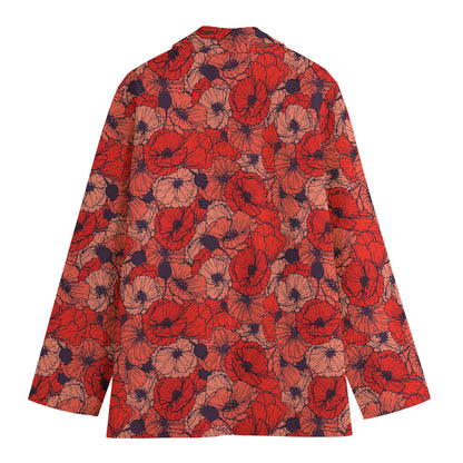 Armistice Day Poppy Pattern Print Women's Blazer