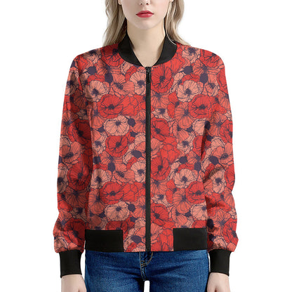 Armistice Day Poppy Pattern Print Women's Bomber Jacket