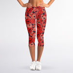 Armistice Day Poppy Pattern Print Women's Capri Leggings