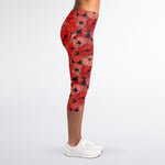 Armistice Day Poppy Pattern Print Women's Capri Leggings