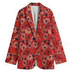 Armistice Day Poppy Pattern Print Women's Cotton Blazer