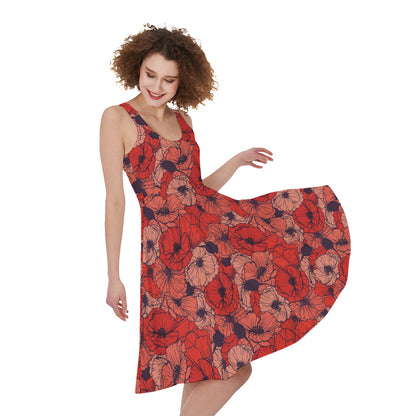 Armistice Day Poppy Pattern Print Women's Sleeveless Dress