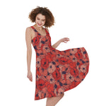 Armistice Day Poppy Pattern Print Women's Sleeveless Dress