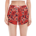 Armistice Day Poppy Pattern Print Women's Split Running Shorts