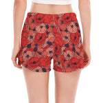 Armistice Day Poppy Pattern Print Women's Split Running Shorts