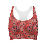 Armistice Day Poppy Pattern Print Women's Sports Bra