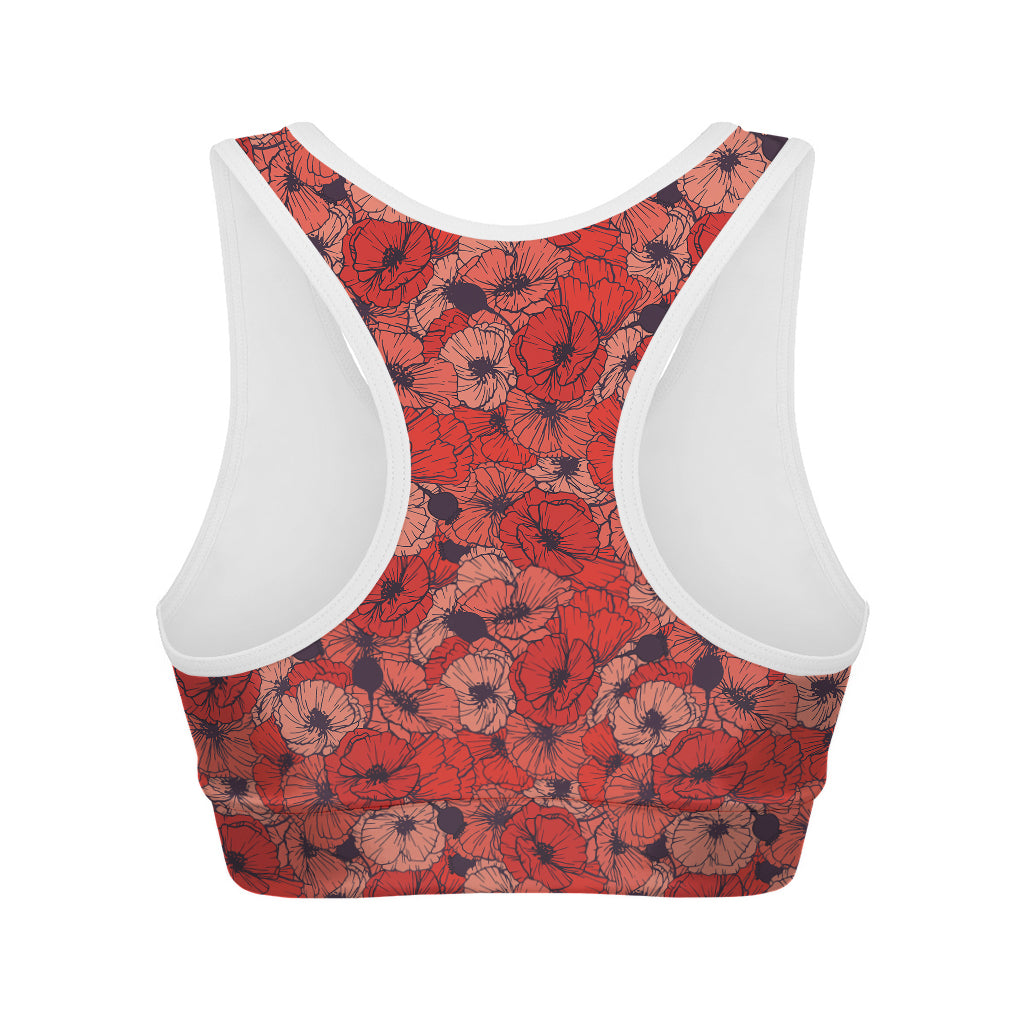 Armistice Day Poppy Pattern Print Women's Sports Bra