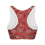 Armistice Day Poppy Pattern Print Women's Sports Bra