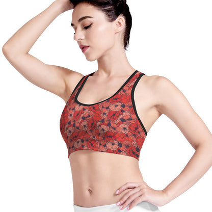 Armistice Day Poppy Pattern Print Women's Sports Bra