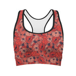 Armistice Day Poppy Pattern Print Women's Sports Bra