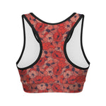 Armistice Day Poppy Pattern Print Women's Sports Bra