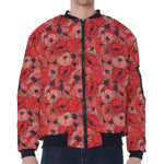 Armistice Day Poppy Pattern Print Zip Sleeve Bomber Jacket