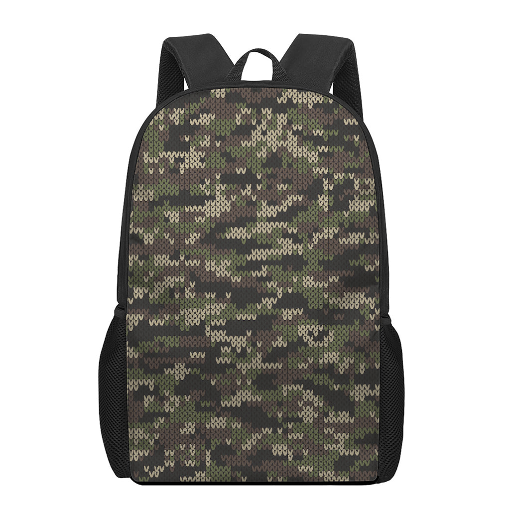 Army Camouflage Knitted Pattern Print 17 Inch Backpack