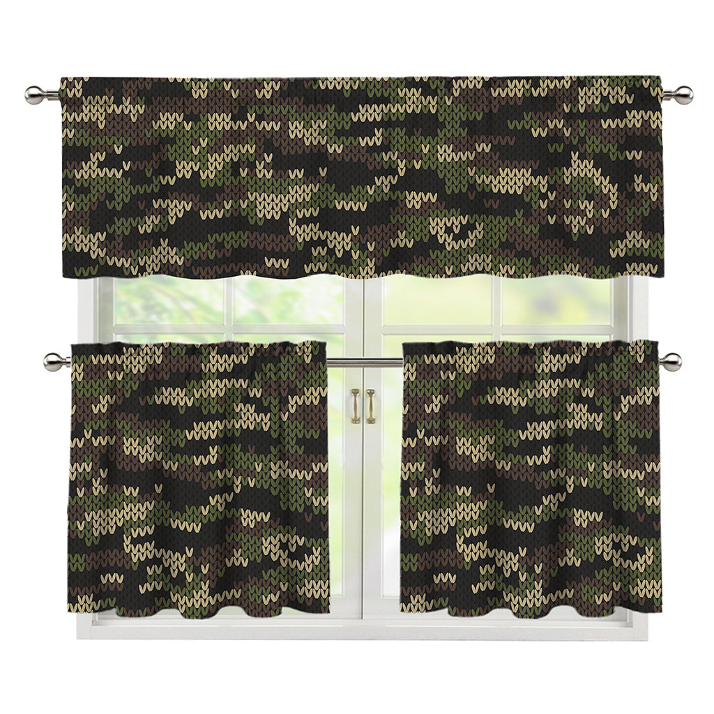 Army Camouflage Knitted Pattern Print 3 Piece Kitchen Curtains