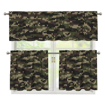 Army Camouflage Knitted Pattern Print 3 Piece Kitchen Curtains