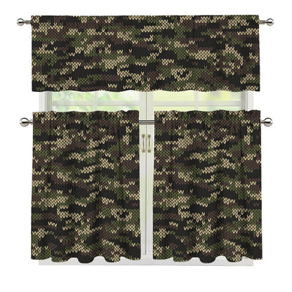 Army Camouflage Knitted Pattern Print 3 Piece Kitchen Curtains