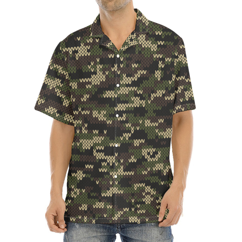Army Camouflage Knitted Pattern Print Aloha Shirt