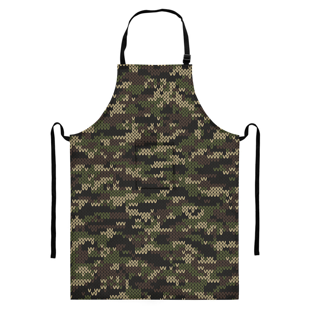Army Camouflage Knitted Pattern Print Bib Apron With Pocket