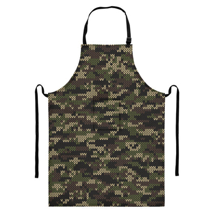 Army Camouflage Knitted Pattern Print Bib Apron With Pocket