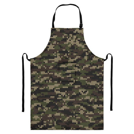 Army Camouflage Knitted Pattern Print Bib Apron With Pocket
