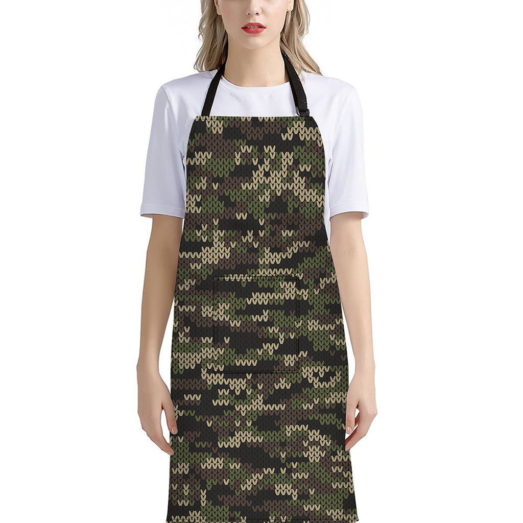 Army Camouflage Knitted Pattern Print Bib Apron With Pocket