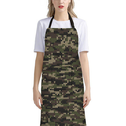 Army Camouflage Knitted Pattern Print Bib Apron With Pocket
