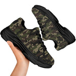 Army Camouflage Knitted Pattern Print Black Chunky Shoes