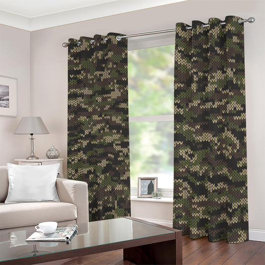 Army Camouflage Knitted Pattern Print Blackout Grommet Curtains
