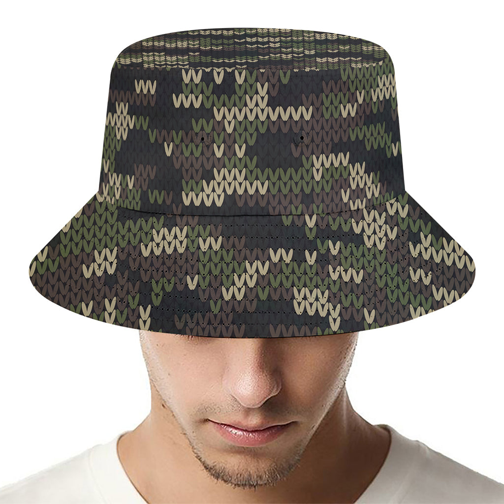 Army Camouflage Knitted Pattern Print Bucket Hat