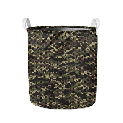 Army Camouflage Knitted Pattern Print Collapsible Laundry Basket