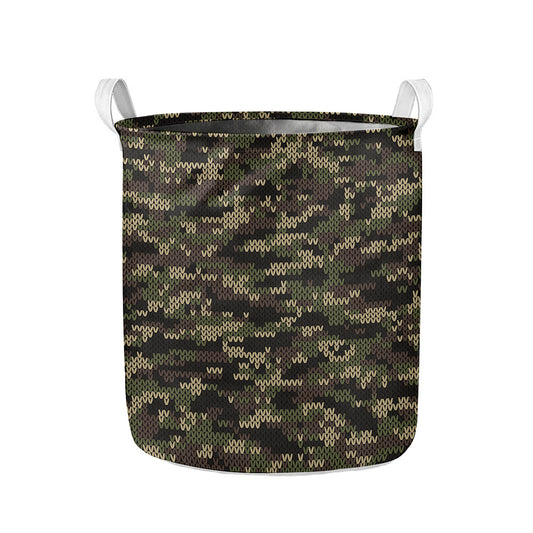 Army Camouflage Knitted Pattern Print Collapsible Laundry Basket