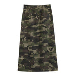 Army Camouflage Knitted Pattern Print Cotton Front Slit Maxi Skirt