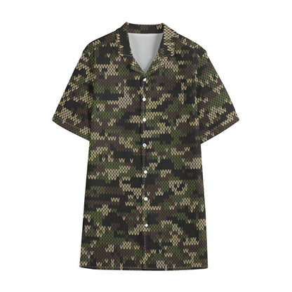 Army Camouflage Knitted Pattern Print Cotton Hawaiian Shirt